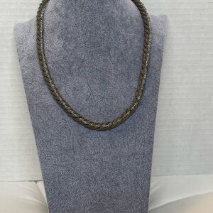 Braided Metallic Rope Necklace - silver tone 18 inches